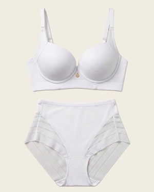 High Profile Bra + Stripe Undetectable Panty in White