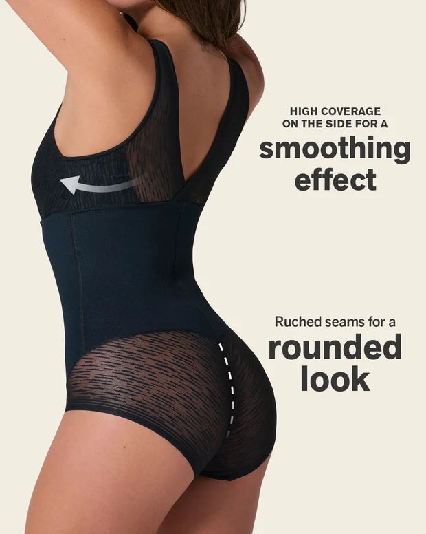 Sheer Stripe Detail Sculpting Bodysuit