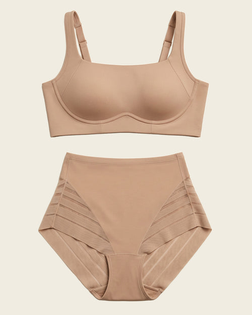 Everyday Bra + Stripe Undetectable Shaper Panty in Golden Beige