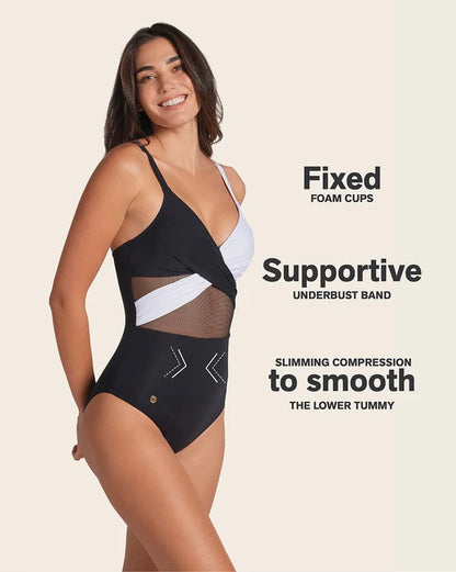 Contrast Detail One Piece Swimsuit with Slimming Compression